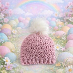 Soft Pink Handmade Newborn Hat with Pom Pom
